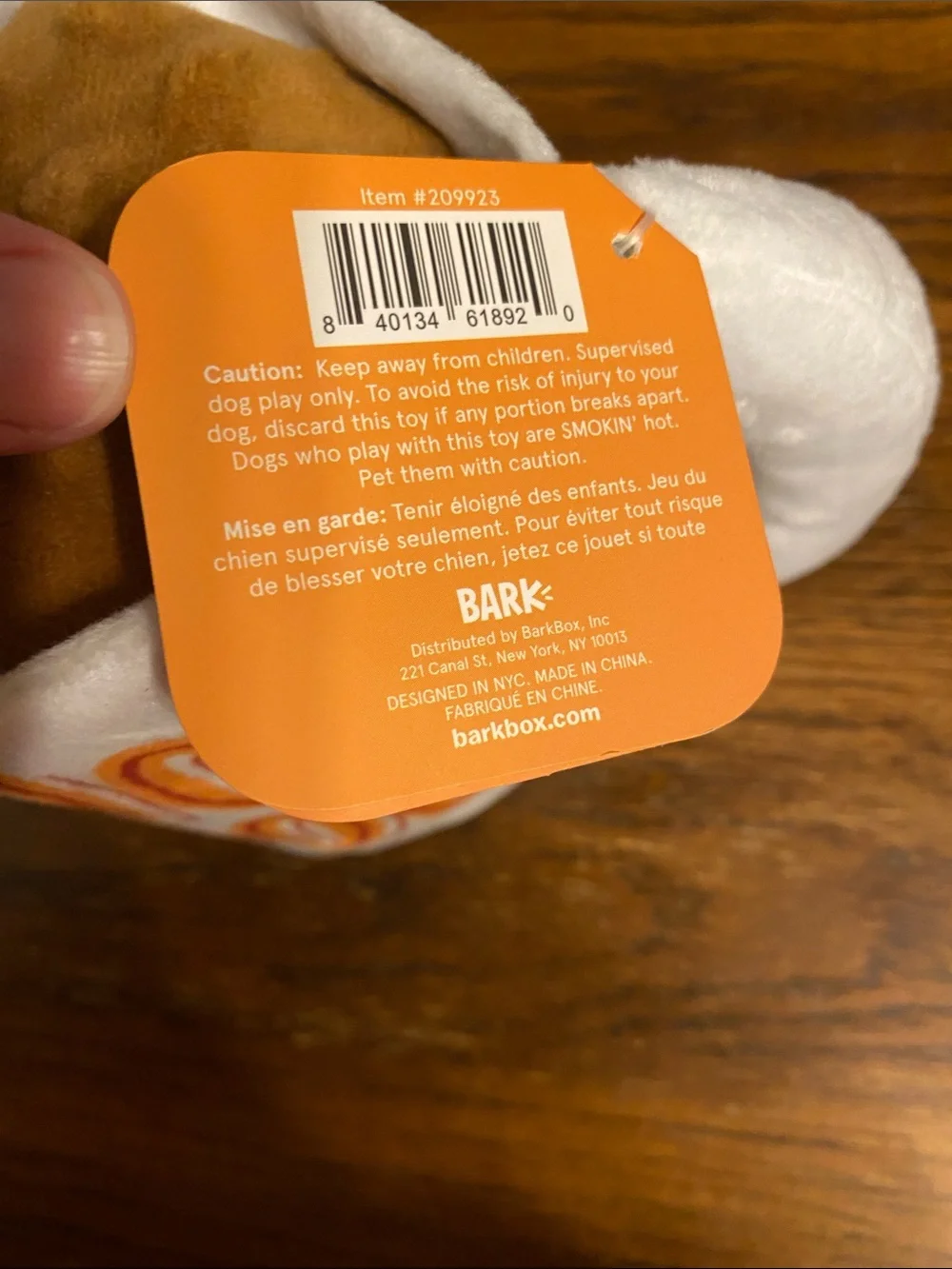 Bark BarkBox Hot Dog Mug Squeaky Plush Dog Toy Size M/L New With Tags